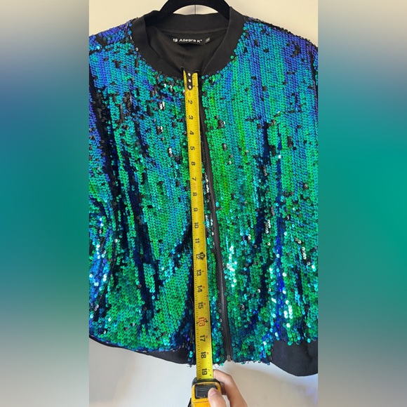 Green and Blue Sequin Mermaid Bomber Jacket - Picture 6 of 7